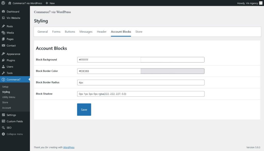 Styling Account Blocks