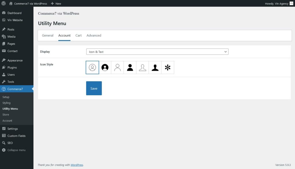 Utility Menu Account