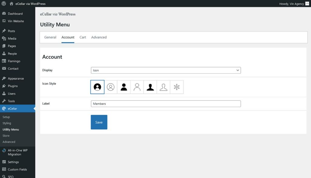 Utility Menu Account
